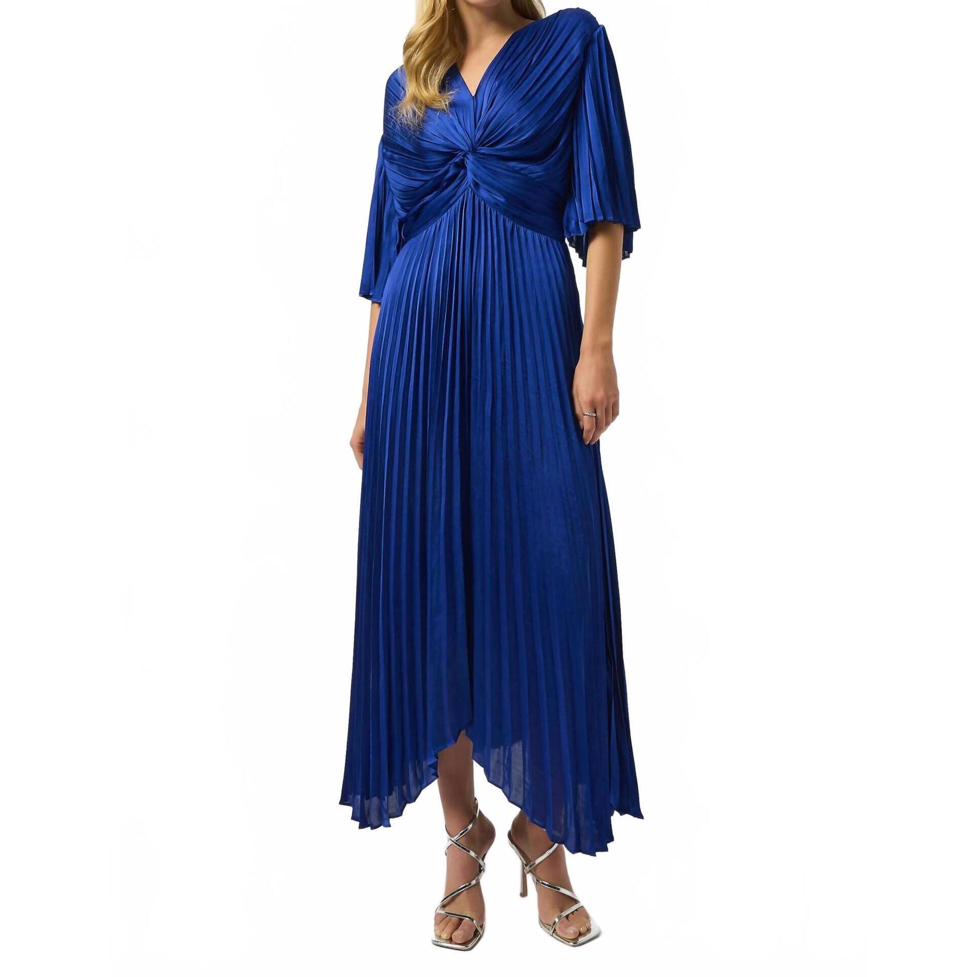 New Joseph Ribkoff Satin Pleated Dress In Blue Sapphire